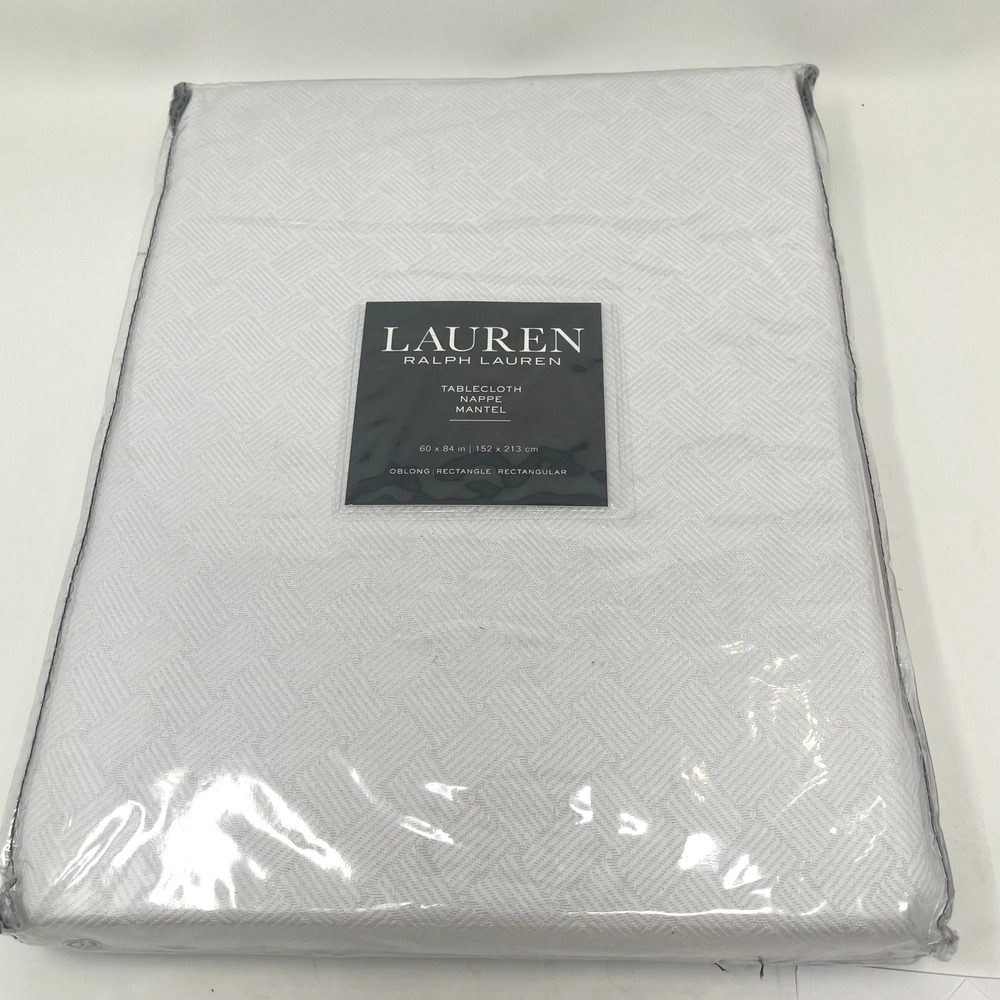 LAUREN Ralph Lauren Tablecloth 60 x 84 Herringbone Basketweave Pattern White New